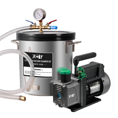 PB Motor Tech - Kit de cámara de vacío de 3 galones con bomba de vacío de 4.5 CFM, cámara de vacío de tapa de vidrio templado y kit de bomba de vacío de 38 micrones, sin aceite incluido, perfecto para