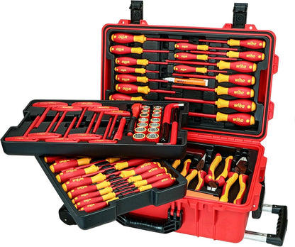 Wiha 32800, juego de herramientas aisladas con desarmadores, llaves para tuercas, pinzas, cortadoras, cuchillos y dados en bolsa de herramientas desplegable, 80 unidades