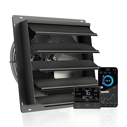 AC Infinity AIRLIFT T16, ventilador de escape de obturador de 16 pulgadas con controlador WiFi de temperatura y humedad, montaje en pared EC-Motor ventilación y refrigeración para cobertizos, áticos,