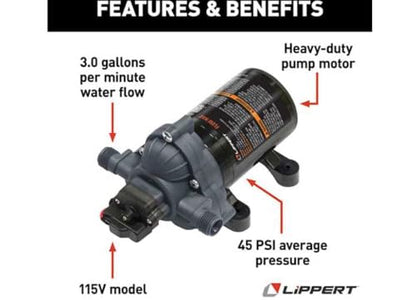 Lippert Components - Bomba de agua máxima de flujo 689054,115V, DS-11531-D