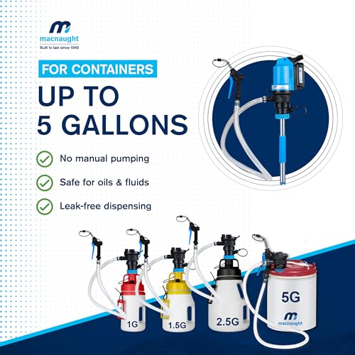 Macnaught BOP20 Kit de bomba de transferencia de aceite de cubo de 5 galones con batería Todo lo necesario para bombear aceite, ATF o refrigerantes.
