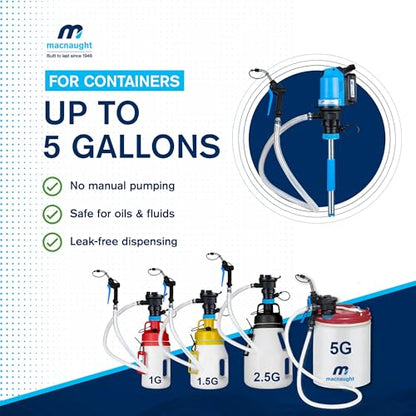 Macnaught BOP20 Kit de bomba de transferencia de aceite de cubo de 5 galones con batería Todo lo necesario para bombear aceite, ATF o refrigerantes.