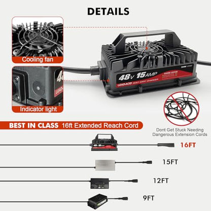 Cargador de carrito de golf de 15 amperios para EZGO y TXT de 48 voltios con enchufe Delta-Q de 3 pines