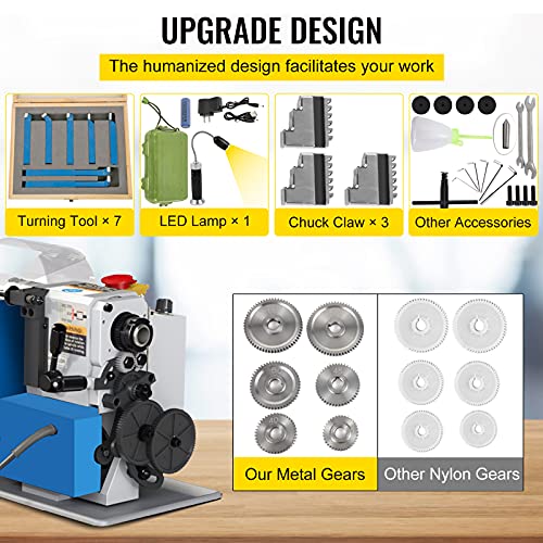 VEVOR Mini torno de metal, torno de metal de mesa de 7 x 14 pulgadas, torno de metal de velocidad variable de 550 W, 2250 rpm, con mini torno CNC de 3 mandíbulas, mini torno de precisión con pantalla
