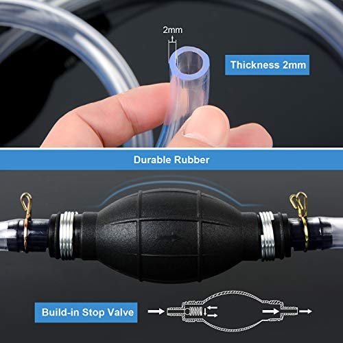 Bomba de sifón para gasolina, gasóleo, combustible, gasolina, diesel, líquido, tanque de agua, bomba manual 1 bomba de transferencia con 2 mangueras de sifón de PVC duraderas (15 mm) con clip de