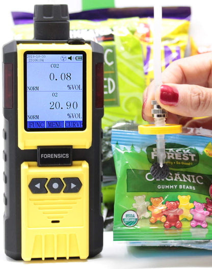 Analizador de dióxido de carbono y oxígeno para análisis de espacio de cabeza por forense | Analizador de envases de atmósfera modificada | Recarga USB | Registro de datos de computadora | Calibración 	FD-600-HA-CO2-O2