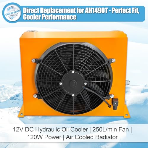 AH1490T-CA DC12V 250L/min Ventilador Enfriador de aceite hidráulico Enfriador de aire hidráulico Refrigerado por aire Radiador de aceite Reemplazar # AH1490T