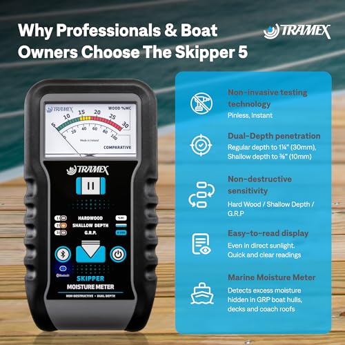 Tramex Skipper 5 Medidor de Humedad para Barcos SMM5 | Instrumento Marino para Medir el Contenido de Humedad en Madera y Plástico Reforzado con Fibra de Vidrio (GRP)