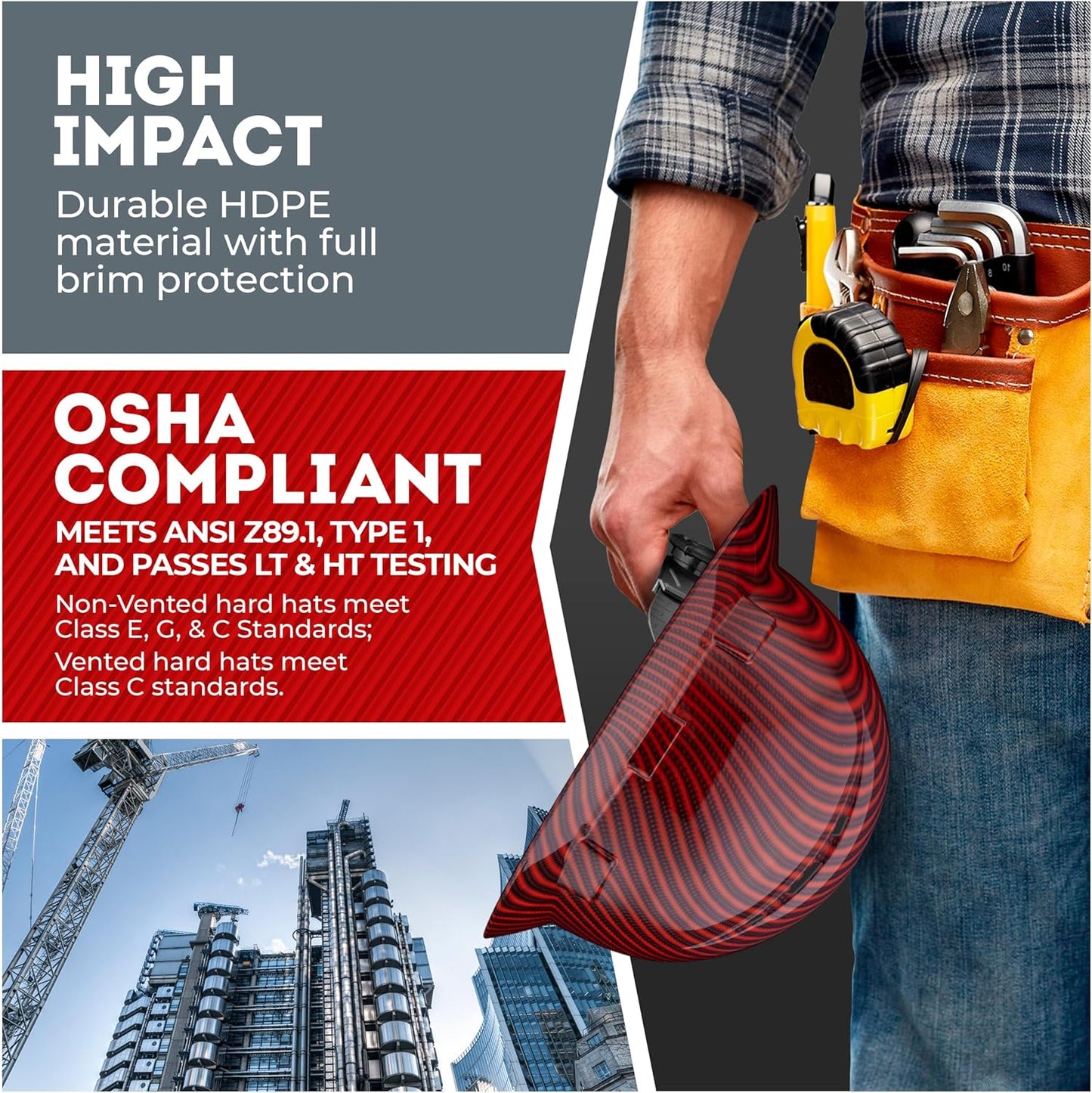 Acerpal Casco duro OSHA con diseño de fibra de carbono ventilada de ala completa con suspensión de 6 puntos (opciones 1)