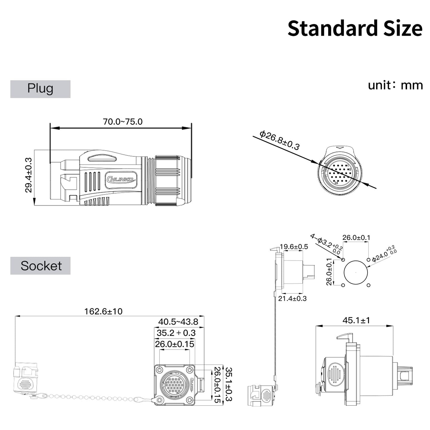 CNLINKO BD-24 Conectores impermeables industriales de 24 pines, conector circular IP68, carcasa antiinterferencias de metal duro, conector de aviación de enchufe rápido, enchufe de brida de montaje en
