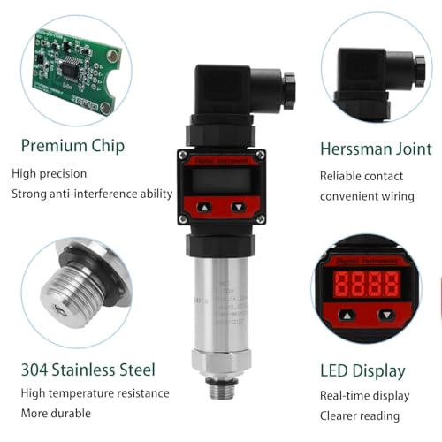 LEFOO Transmisor de presión digital Transductor de sensor de presión 4-20mA con pantalla digital LCD (fuente de alimentación: 12-30VDC, rango de presión: 0-145PSI)