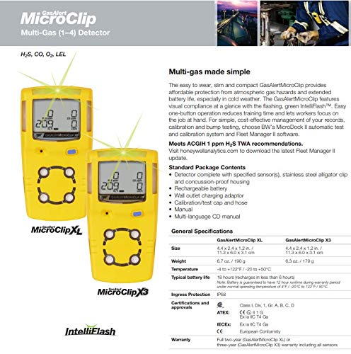 BW Technologies MC2-XWHM-Y-NA GasAlertMicroClip XT Detector de cuatro gases, O2/CO/H2S/LEL