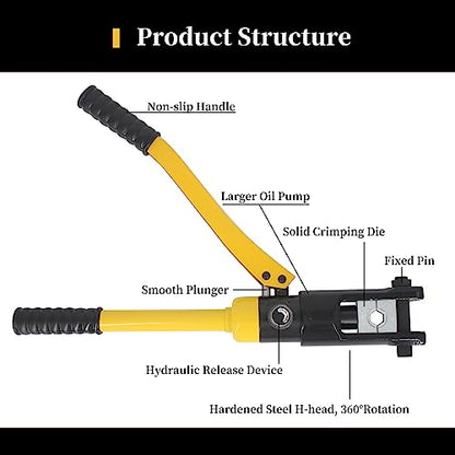 Herramienta de prensado hidráulica de 16 toneladas, gama de 9 AWG-600 MCM herramienta de prensado de barandilla de cable de 2,2 cm de carrera con 13 pares de juegos de troqueles para bricolaje, reparación automática