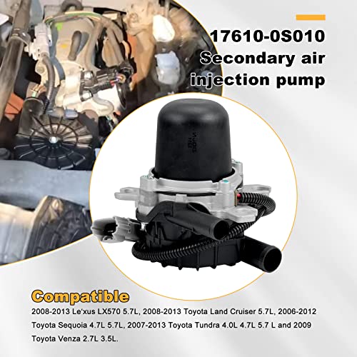 Bomba de inyección de aire secundaria 17610-0S010 compatible con Lexus LX570 2008-2013 Toyota Land Cruiser 2006-2012 Toyota Sequoia 2007-2013 Tundra Smog Pump Reemplazo # 1020023 AA (2 piezas) AA (2