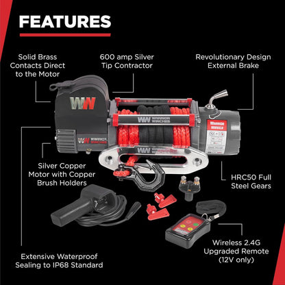 Warrior Winches Samurai 8,000 lbs 12v cabrestante eléctrico con cable de acero: perfecto para Jeep Wranglers, camiones, ATV y aventuras todoterreno. Controles inalámbricos