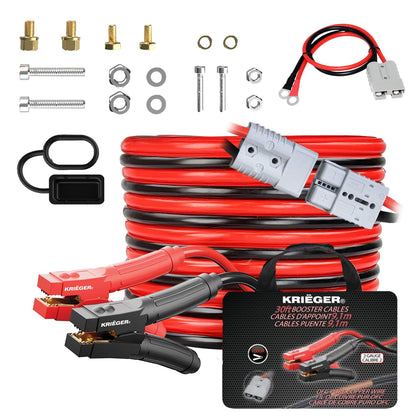 K KRIËGER Cables de Puente 100% Cobre Puro, 30 pies, 2 Calibre, 1000 amperios con Kit de instalación Permanente y enchufes de conexión rápida, Bolsa de Transporte incluida B0BTZ5HNLK