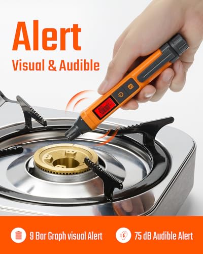 PT205 Detector de fugas de gas con alarma audible y visual, detector de fugas de propano con valor % LEL de metano, butano y gas combustible, para el hogar, RV (incluye batería x 2), naranja