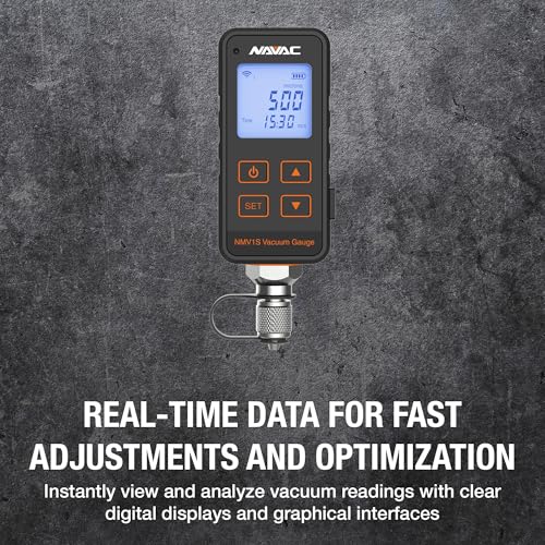 NAVAC NMV1S - Medidor de aspiradora de micras premium - Protección de alta presión - Medidor de aspiradora digital HVAC con alarma de nivel y advertencia de fugas, prueba de desintegración, gran