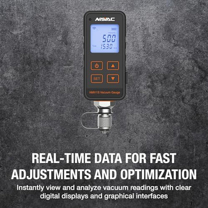 NAVAC NMV1S - Medidor de aspiradora de micras premium - Protección de alta presión - Medidor de aspiradora digital HVAC con alarma de nivel y advertencia de fugas, prueba de desintegración, gran