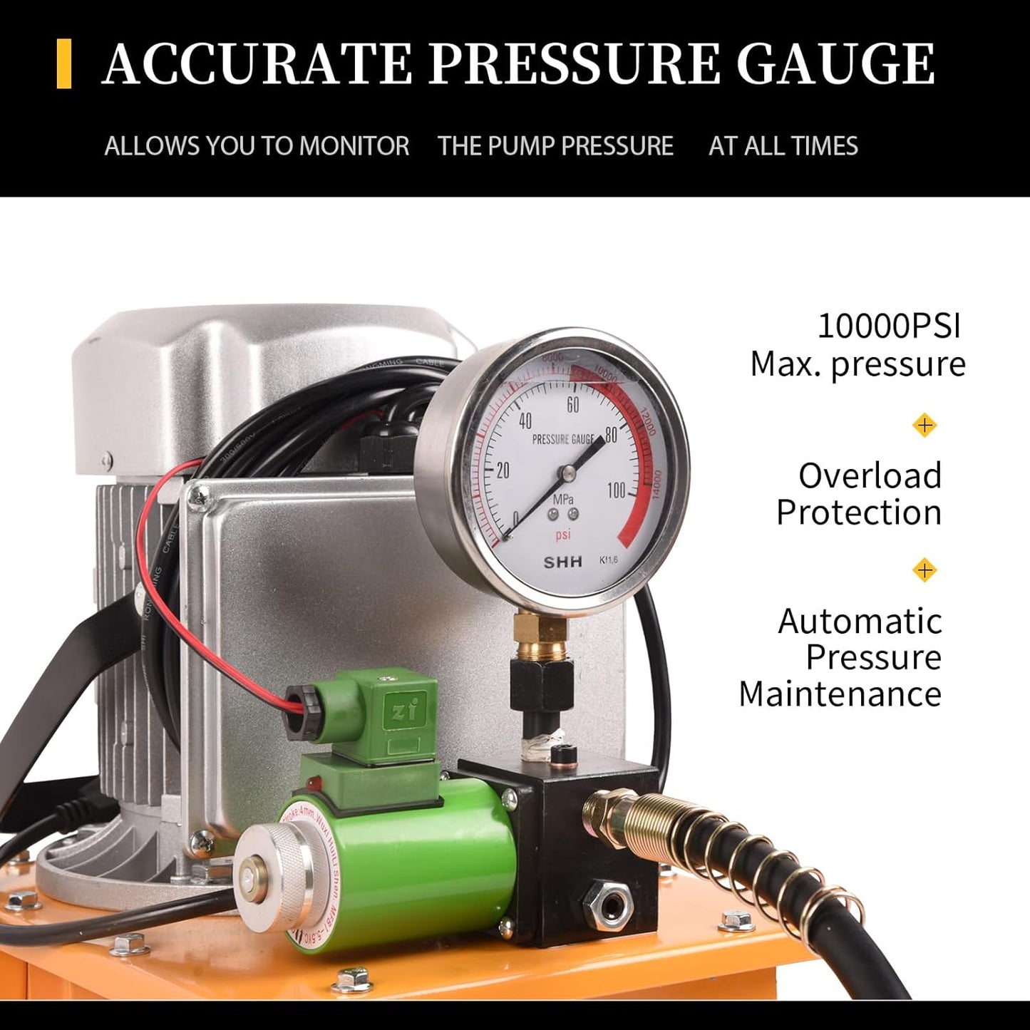 LCyindu - Bomba hidráulica eléctrica de 750 W, 2 velocidades, 110 V, 10000 PSI, 8.4 cuartos de galón, válvula solenoide hidráulica, bomba eléctrica hidráulica para perforación, doblado, tomas de