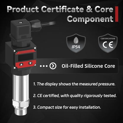 LEFOO Transmisor de presión digital Transductor de sensor de presión 4-20mA con pantalla digital LCD (fuente de alimentación: 12-30VDC, rango de presión: 0-145PSI)