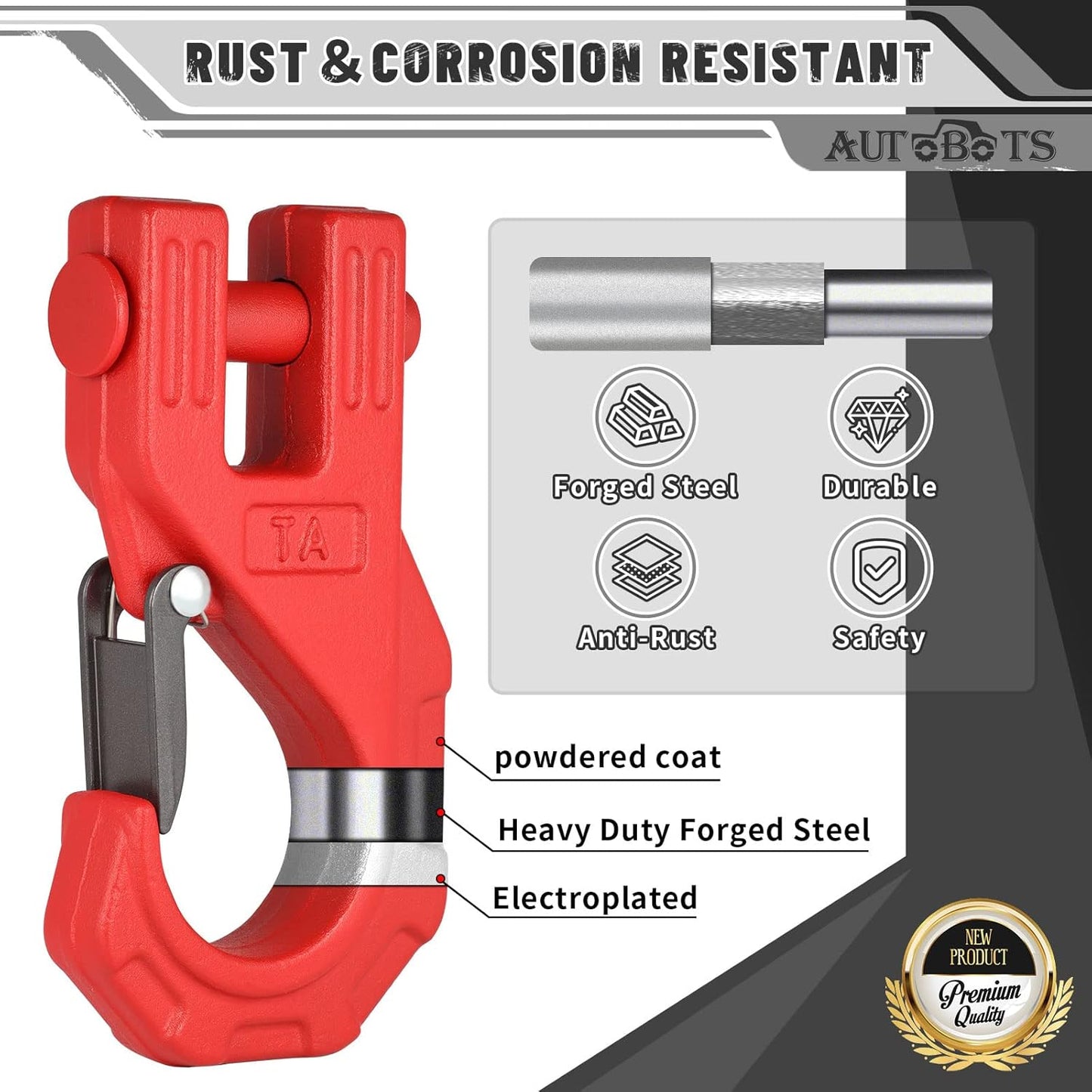 AUTOBOTS Gancho de cabrestante de 3/8 pulgadas, resistente, máximo 20 toneladas (45,000 libras), gancho de cabrestante ATV de acero forjado con pestillo de seguridad, gancho deslizante para