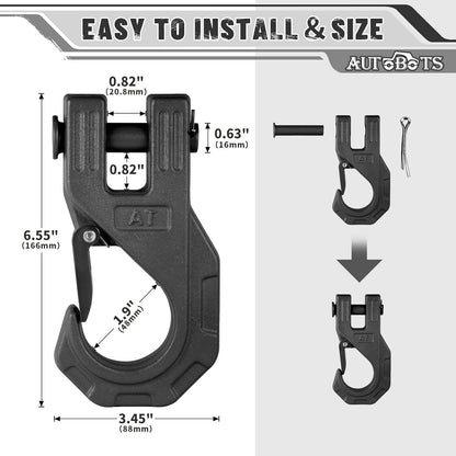 AUTOBOTS Gancho de cabrestante de 3/8 pulgadas, resistente, máximo 20 toneladas (45,000 libras), gancho de cabrestante ATV de acero forjado con pestillo de seguridad, gancho deslizante para