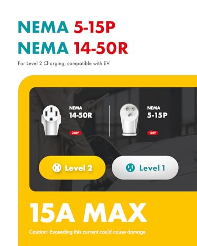 Shell Cargador EV nivel 2 y 1, 40A 110-240V certificado ETL, estación de carga portátil para el hogar y al aire libre, corriente ajustable con adaptador de cable de 24 pies y adaptador Nema 5-15P a