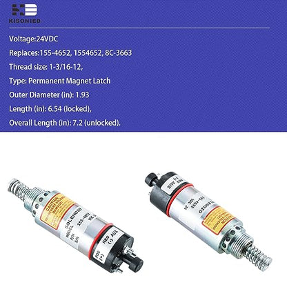155-4652 Solenoide de apagado de combustible 1554652 8C-3663 para Caterpillar Engine 3114 3116 3126 Excavadora E320B E325B E325C E325CL - 3 terminales 24VDC
