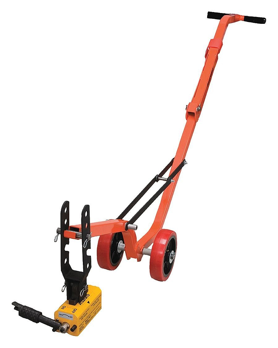 Allegro Industries 9401-26 Levantador de tapa magnética, Plataforma de acero, Elevador magnético resistente, Peso 900 lb Artículos planos, 450 lb artículos redondos, naranja
