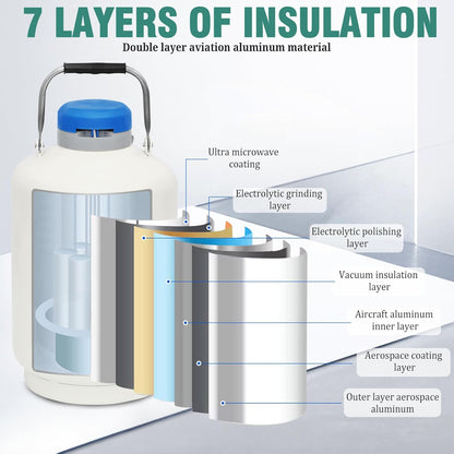 Magula Contenedor de nitrógeno líquido de 6L Contenedor criogénico (LN2) Aleación de aluminio Nitrógeno líquido Dewar Contenedor criogénico estático Contenedor de nitrógeno líquido con 6 recipientes
