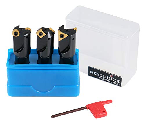Accusize Industrial Tools Juego de 3 molinos de extremo Hogger Little Hogger, 45 grados, 90 grados y 3/16r con vástago de 3/4 pulgadas, cabeza de 1 pulgada, 0046-0700