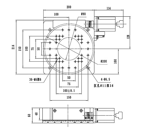 Plataforma giratoria precisa eléctrica, etapa de rotación de laboratorio Etapa de rotación motorizada 200MM Escala de rodamiento PX110-200 (relación de engranaje helicoidal 180: 1)