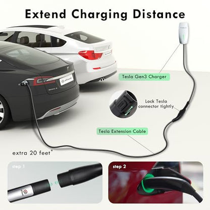 Cable de Extensión para Cargador Tesla 20 pies 50A 240V 12KW, Compatible con Tesla Gen 3 y Todos los Modelos, Incluyendo Cybertruck