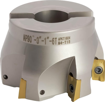 Molino de cara indexable de 90° (carcasa) de 3", para fresado de hombro cuadrado, diámetro del orificio del eje de 1", 6 flautas, con 6 piezas de inserciones de carburo APKT1604