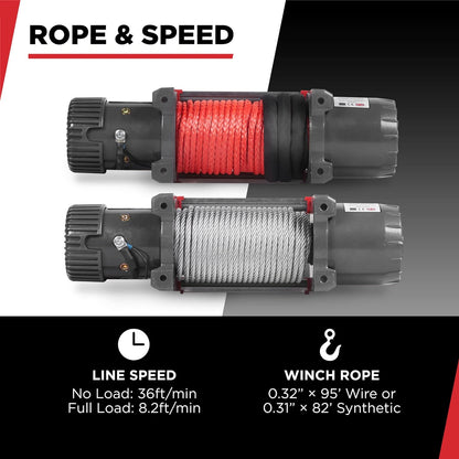 Warrior Winches Samurai 8,000 lbs 12v cabrestante eléctrico con cable de acero: perfecto para Jeep Wranglers, camiones, ATV y aventuras todoterreno. Controles inalámbricos