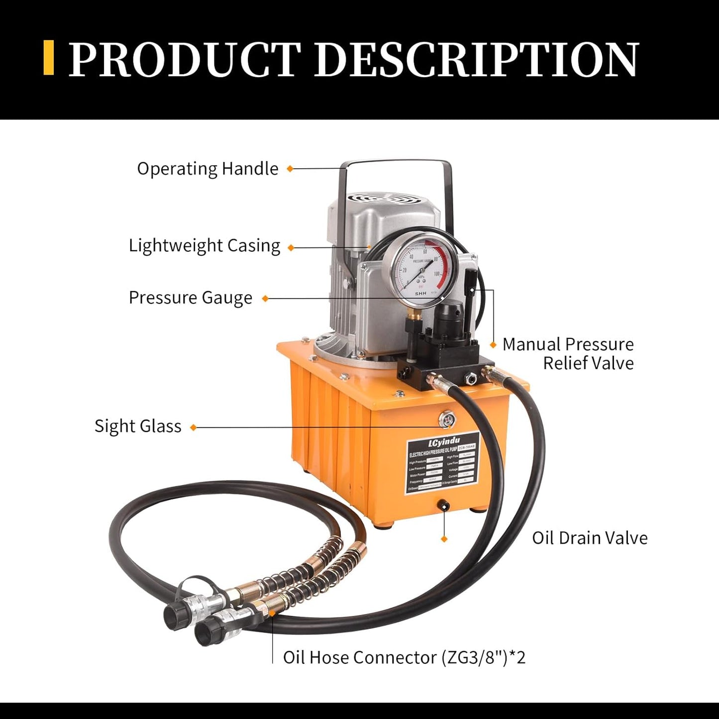 LCyindu - Bomba hidráulica eléctrica de 750 W, 2 velocidades, 110 V, 10000 PSI, 8.4 cuartos de galón, válvula solenoide hidráulica, bomba eléctrica hidráulica para perforación, doblado, tomas de