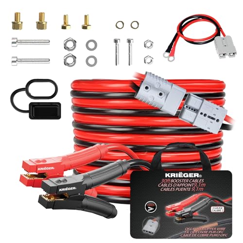 K KRIËGER Cables de Puente 100% Cobre Puro, 30 pies, 2 Calibre, 1000 amperios con Kit de instalación Permanente y enchufes de conexión rápida, Bolsa de Transporte incluida B0BTZ5HNLK