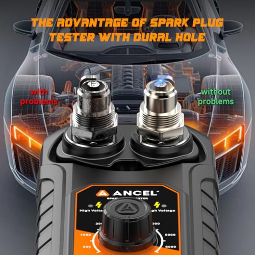 ANCEL SP21 - Probador de bujías ANCEL SP21 Probador de encendido de motor automotriz de 0 a 6000 rpm, herramienta de probador de chispas para vehículos de 12 V, enchufe de bujía de doble orificio