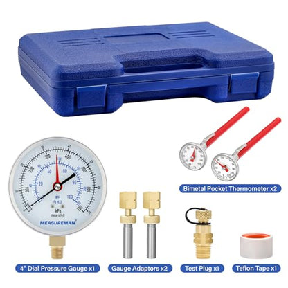 Measureman Kit de prueba de presión y temperatura, 0-100 psi/ft H2O/kPa/metros H2O, -65 °F a 220 °F y -40 °F a 140 °C, parte inferior NPT de 1/4 pulgadas con adaptador de calibre