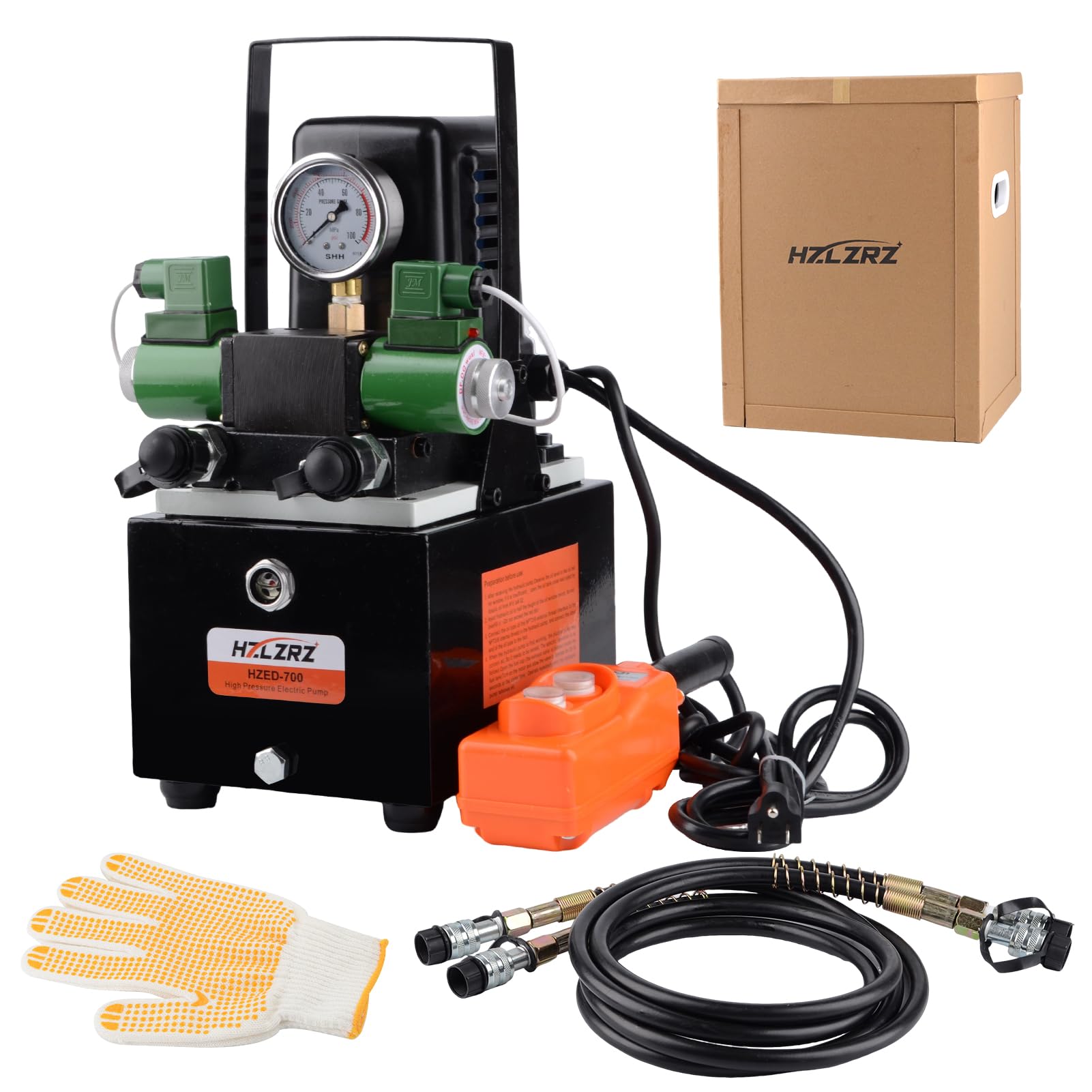 HZLZRZ Bomba hidráulica eléctrica bidireccional Unidad de paquete de energía 2 etapas de doble efecto 110v/120V 10k psi (1ª etapa/290 psi, 2da etapa/10,000 psi), mini bidireccional