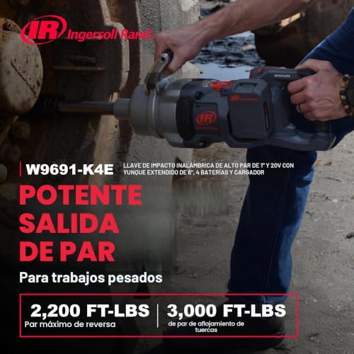 Ingersoll Rand W9691-K4E Serie W9000 Kit de llave de impacto inalámbrica de 20 voltios de 1 pulgada con cargador y yunque extendido de 6 pulgadas