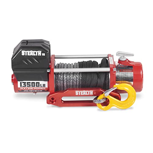 Stealth Winches Cabrestante de camión de 13500 libras, cabrestante eléctrico de 12 voltios con 2 controles remotos inalámbricos y cuerda sintética, 4 x 4, perfecto para cabrestante de remolque 13V2A12-CAD