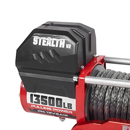 Stealth Winches Cabrestante de camión de 13500 libras, cabrestante eléctrico de 12 voltios con 2 controles remotos inalámbricos y cuerda sintética, 4 x 4, perfecto para cabrestante de remolque 13V2A12-CAD