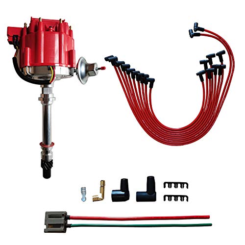 Distribuidor HEI de Rendimiento MAS con Tapa Roja y Kit de Cableado Incluyendo Bobina de 65K Compatible con Chevy 305-454 Chevrolet C10 GMC SBC BBC 350-400 4.3L 5.0L 5.7L 6.6L 7.4L