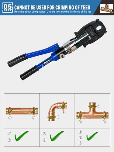 AMZCNC ProPress - Kit de herramientas para prensar tubos de cobre, herramienta hidráulica para prensar tubos con mandíbula de 1/2 pulgadas, 3/4 pulgadas y 1 pulgada, pinzas de prensar tubos de cobre,
