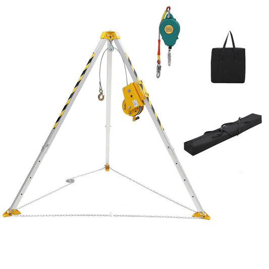 Kit de trípode de espacio confinado, cabrestante de 1200 libras, patas ajustables de 7 pies, cable de 98 pies, sistema de protección contra caídas de 33 pies, construcción de trípode de espacio