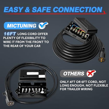 MICTUNING Cable de remolque en línea de 7 vías resistente con caja de conexiones de 7 bandas, 16 pies, resistente a la intemperie