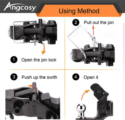 Gancho de perno de 10 toneladas para enganches de remolque, gancho receptor, bola de enganche de 2 pulgadas con kit de montaje, 7000 libras