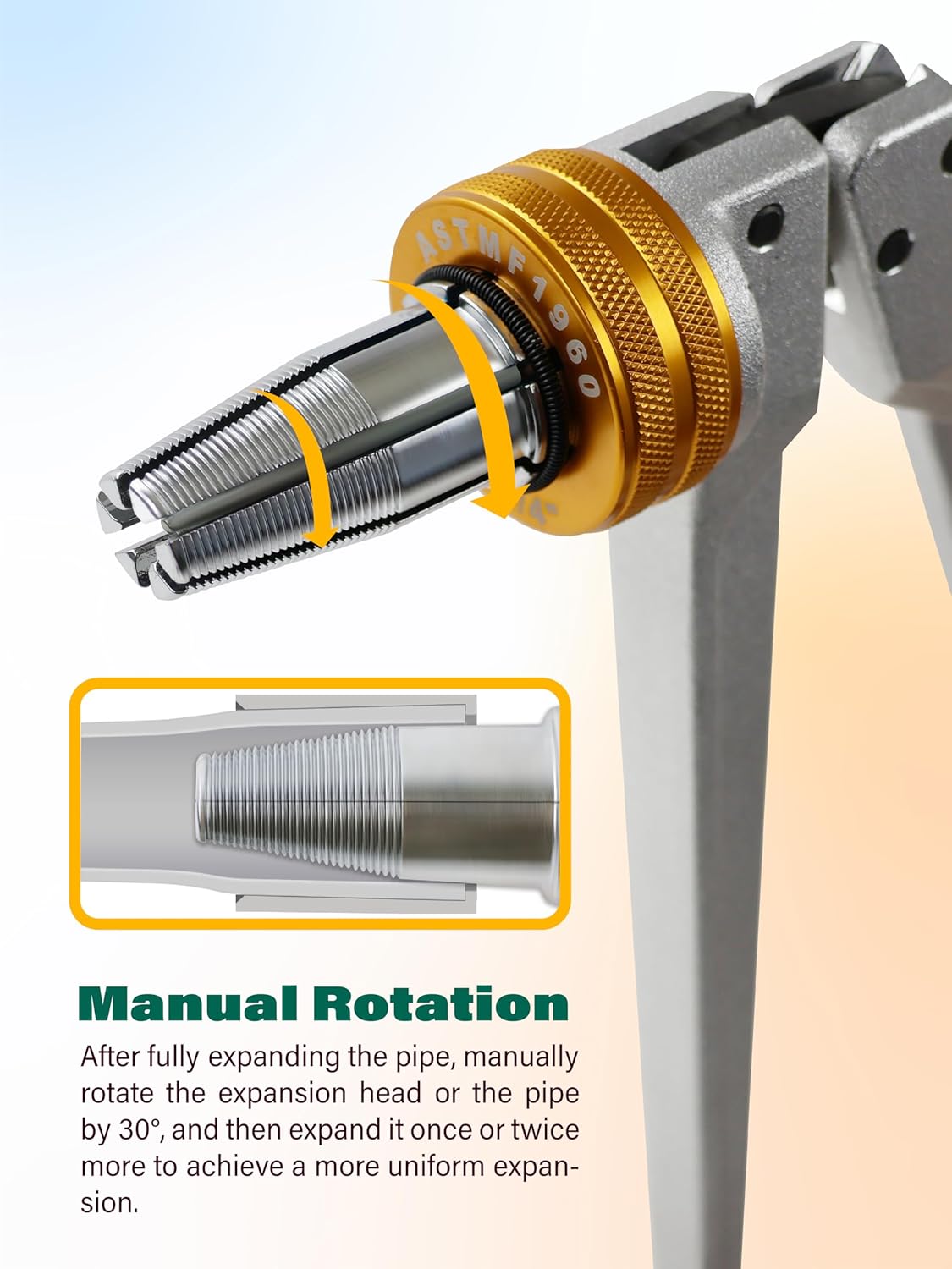 AMZCNC PEX - Kit de herramientas de expansión manual para tubos ASTM F1960 Kit de herramientas de expansión PEX estándar con cabezales de expansión de 1/2", 3/4" y 1" para tuberías PEX-a - Incluye